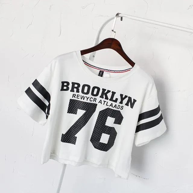 'BROOKLYN 76' Striped Crop T-Shirt