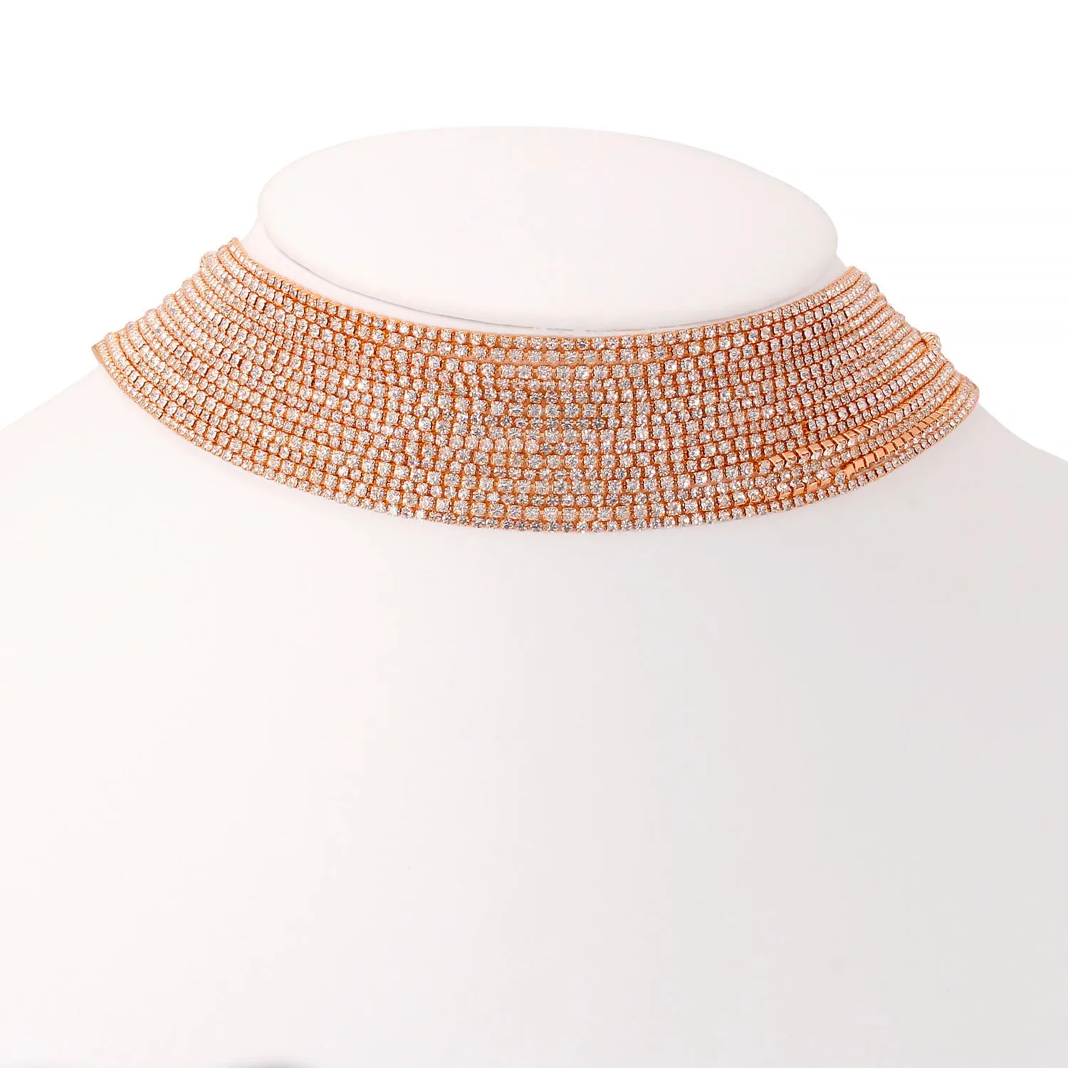 ROSE GOLD MULTI LAYER CRYSTAL CHOKER NECKLACE #16413CR-RG (OH3)